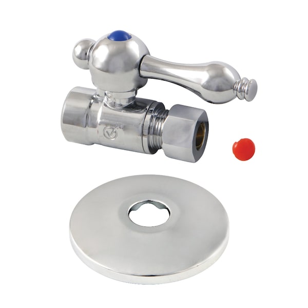 CC43251K 1/2" Sweat 3/8" O.D. Comp Straight Stop Valve W/ Flange, Chrm
